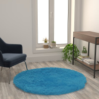 Flash Furniture YTG-RGS1917-44-TQ-GG Chalet Collection 4' x 4' Round Turquoise Faux Fur Area Rug with Polyester Backing for Living Room, Bedroom, Playroom